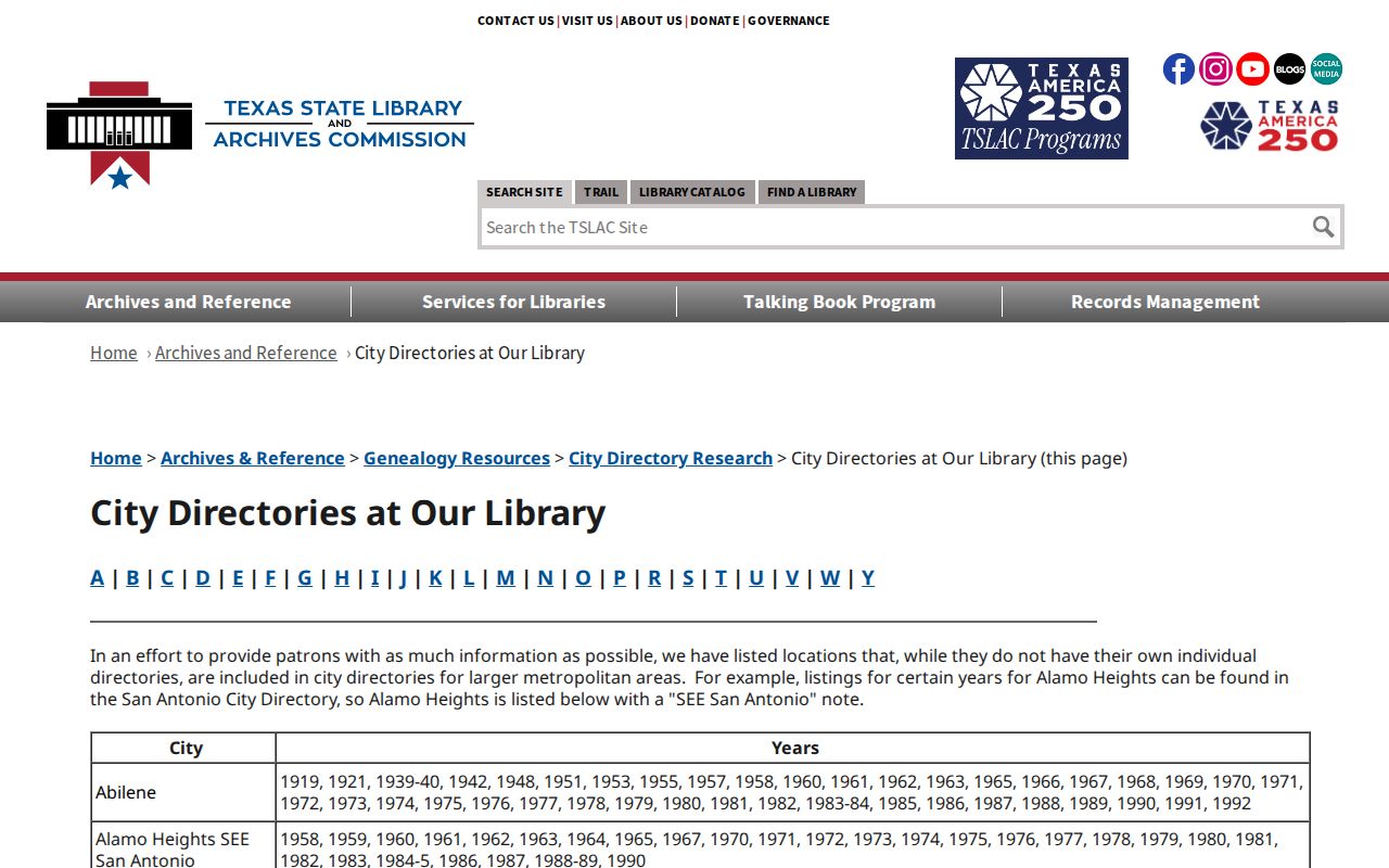 Killeen city directory TSLAC holdings page