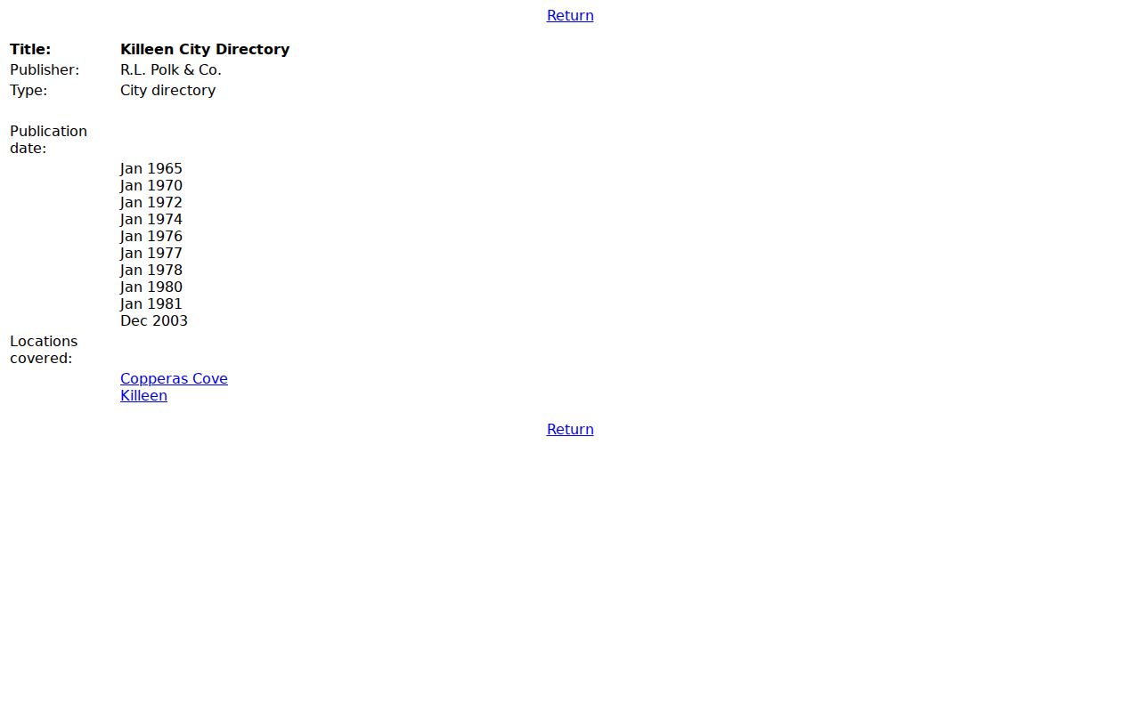Killeen city directory R. L. Polk citation at UT Briscoe