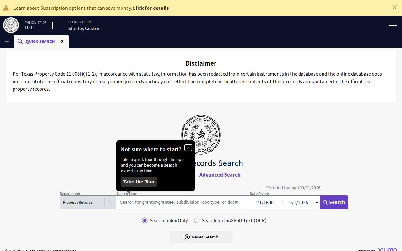 Killeen residents directory Bell County Official Records search controls