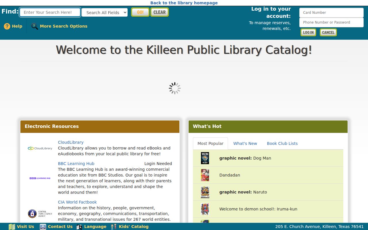 Killeen residents directory public library catalog search interface