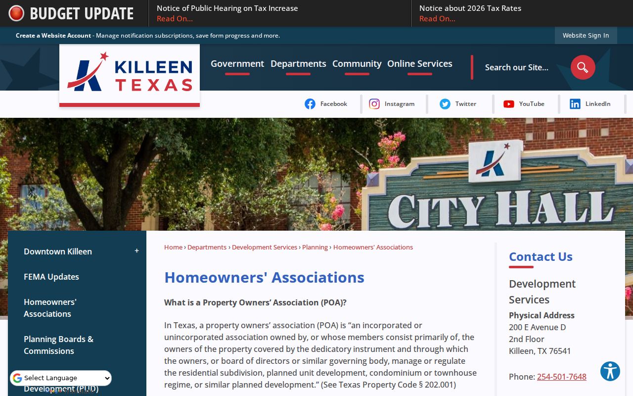 Killeen neighbors view of the City of Killeen homeowners associations information page