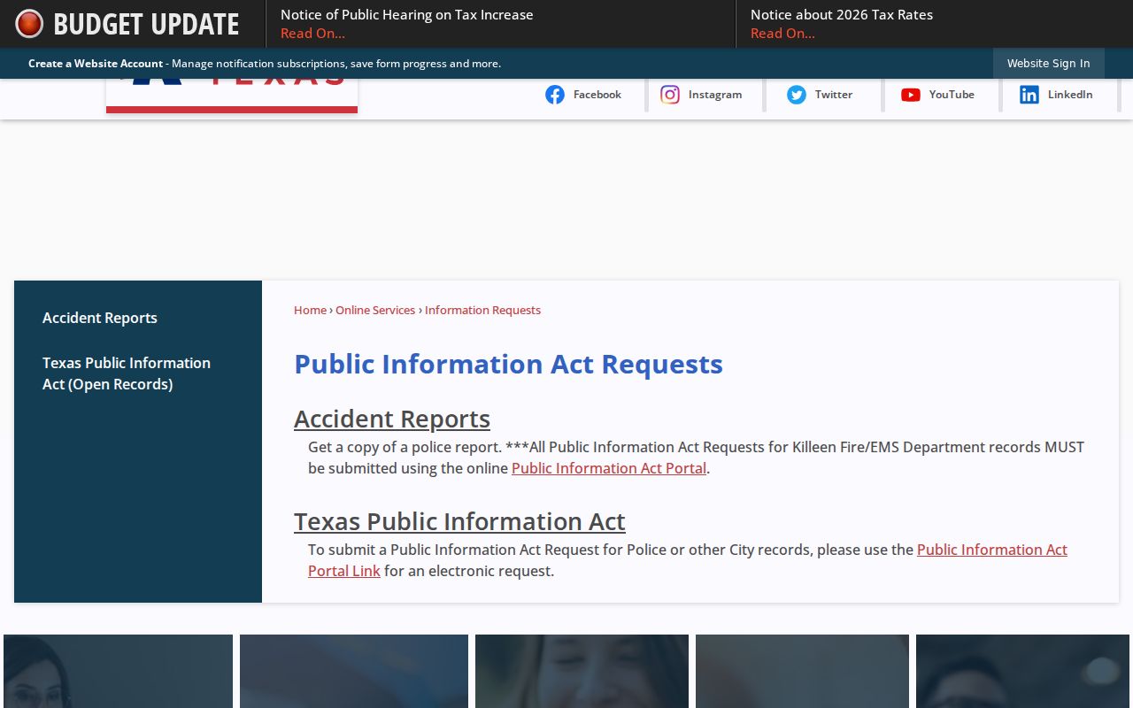 Killeen street directory city public-information request routing